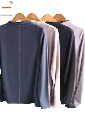 心一内衣女士中领德绒双面磨绒烫钻保暖上衣长袖打底内衣 W6008