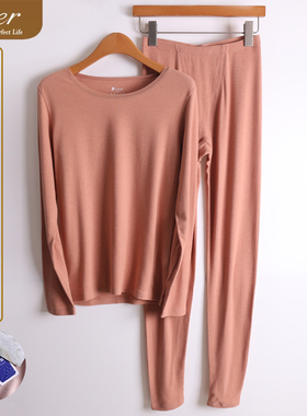 凯撒caser女士80支舒贝丝羊毛秋衣秋裤圆领蕾丝保暖套装BL60-F102