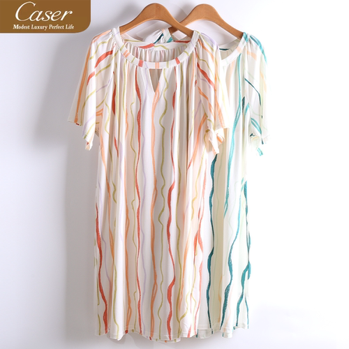 caser凯撒夏季女士天丝空调棉印花短袖家居服睡裙连衣裙BN01-6836
