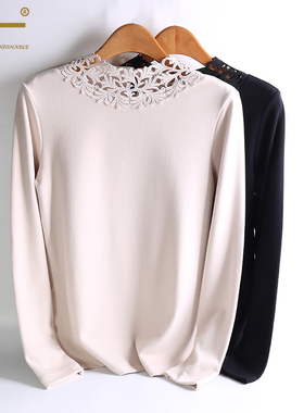 正品心一内衣女中领德绒双面绒蕾丝镂空保暖上衣长袖打底衫W6003