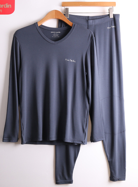 皮尔卡丹男桑蚕丝磨绒秋衣秋裤保暖内衣套装圆PH374091V领374101