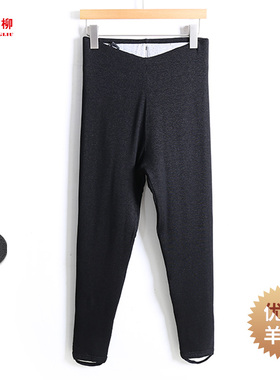 红柳外穿加厚羊毛女外穿四层保暖裤高腰暖宫打底棉裤黑色踩脚891