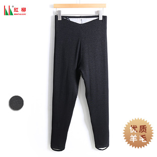 红柳外穿加厚羊毛女外穿四层保暖裤高腰暖宫打底棉裤黑色踩脚891
