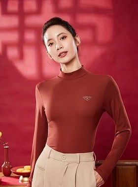 天然体女士莫代尔薄款磨绒半高领打底衫纯色长袖上衣秋冬新款8533
