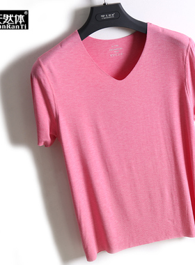 夏季天然体男士无痕自由裁V领T兰精莫代尔短袖半袖打底衫内搭8332