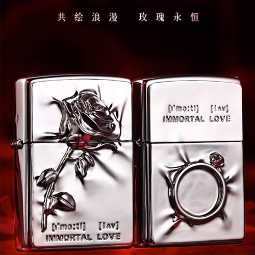 zippo塑封玫瑰黄铜打火机