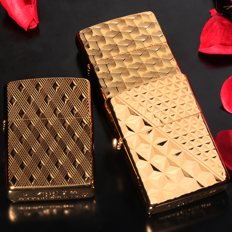 zippo日本盔甲花纹双面编织几何空间煤油防风打火机送男友礼物