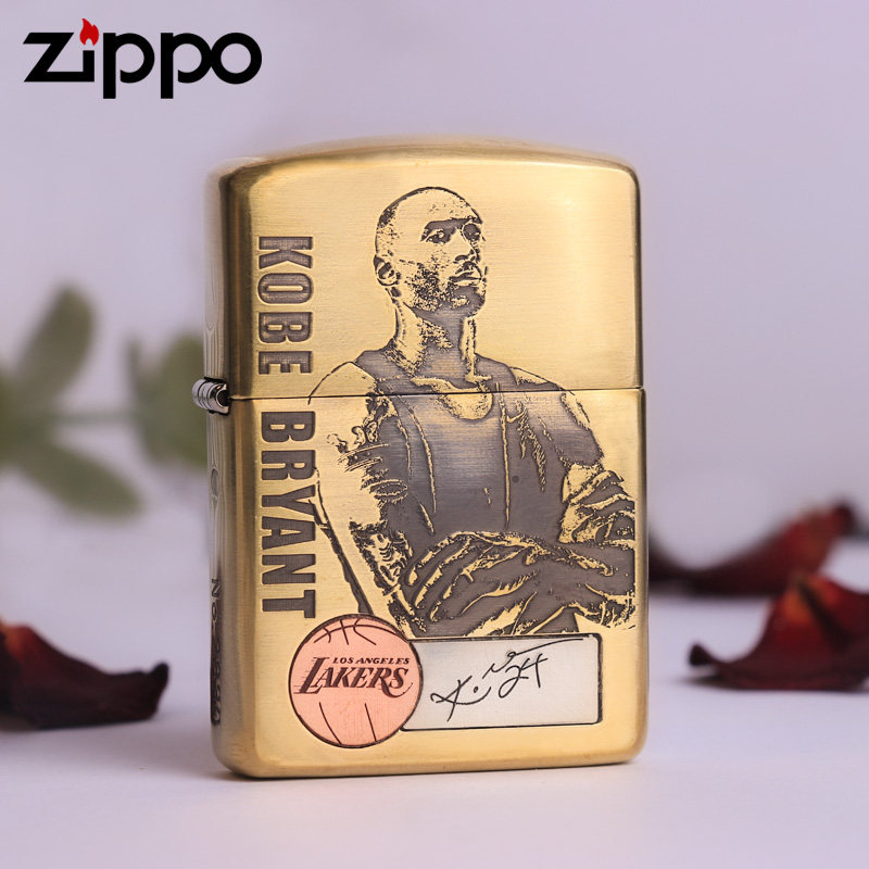 zippo打火机科比背影篮球湖人签名纪念黑曼巴黄铜正品男友礼物