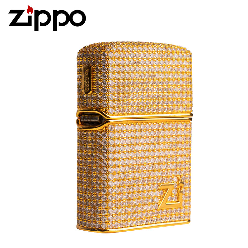 zippo打火机原装满钻标志煤油防风正版火机送礼收藏专用