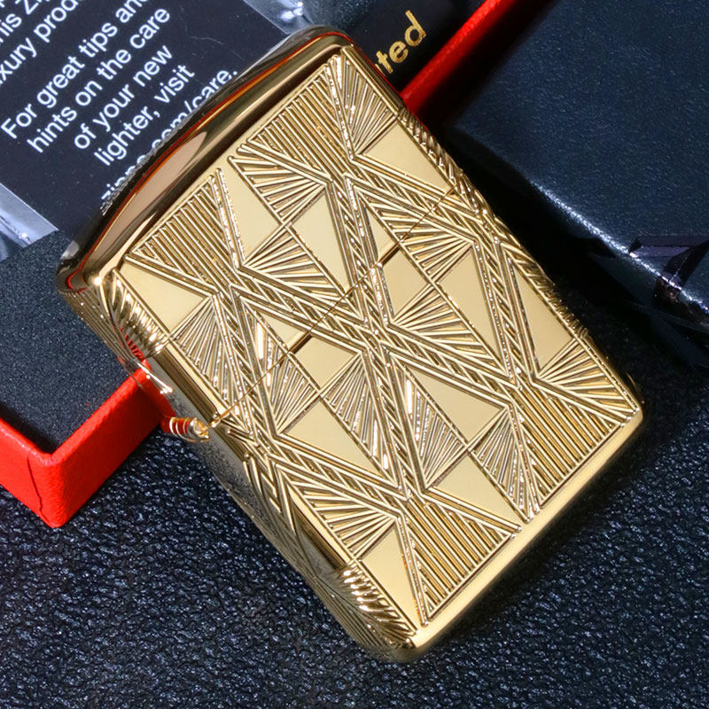 Zippo正品 奢华盔甲镀金四面深雕钻石纹 29671