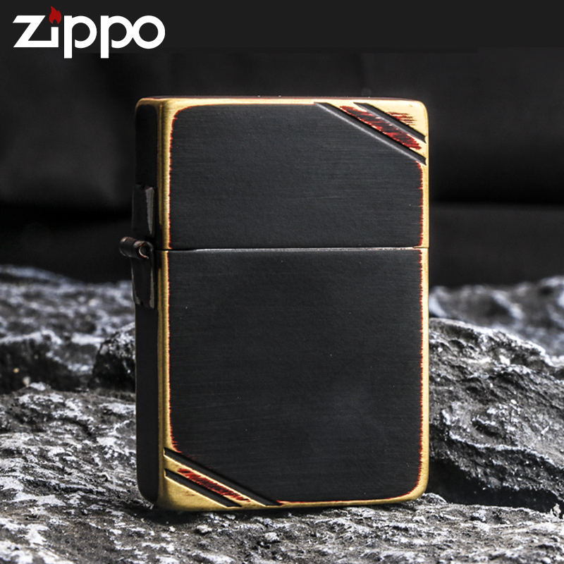 zippo打火机正品切角红与黑简约经典防风男士收藏送礼复古