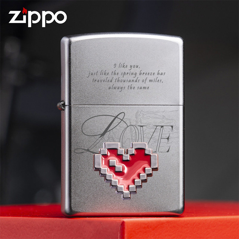 zippo打火机正品 心心相印雕刻贴章爱心煤油防风新年礼物送男生女