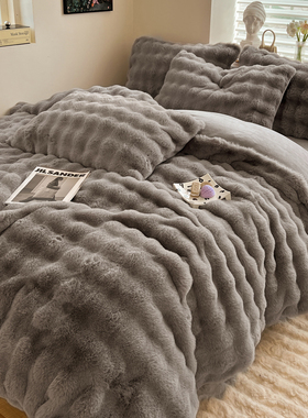 冬季加绒加厚獭兔绒床上四件套公主风双面毛绒珊瑚牛奶绒床单被套