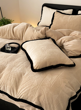 法式复古冬季加绒加厚牛奶绒四件套公主风提花毛绒被套珊瑚绒床单