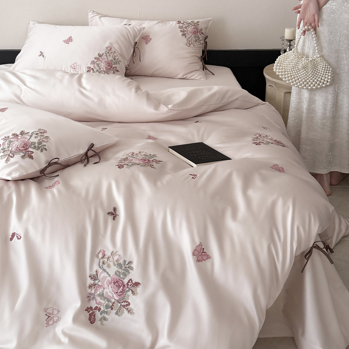 法式粉色少女心全棉长绒棉四件套公主风纯棉刺绣花卉被套床单床品,床上用品,床品套件/四件套/多件套,淘宝优惠券,粉丝福利购,淘宝优惠卷