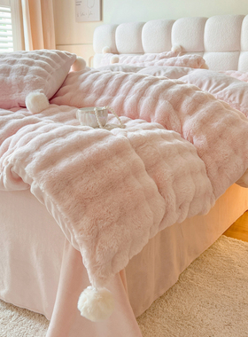 ins冬季粉色兔兔绒四件套公主风双面毛绒珊瑚牛奶绒床单被套少女4