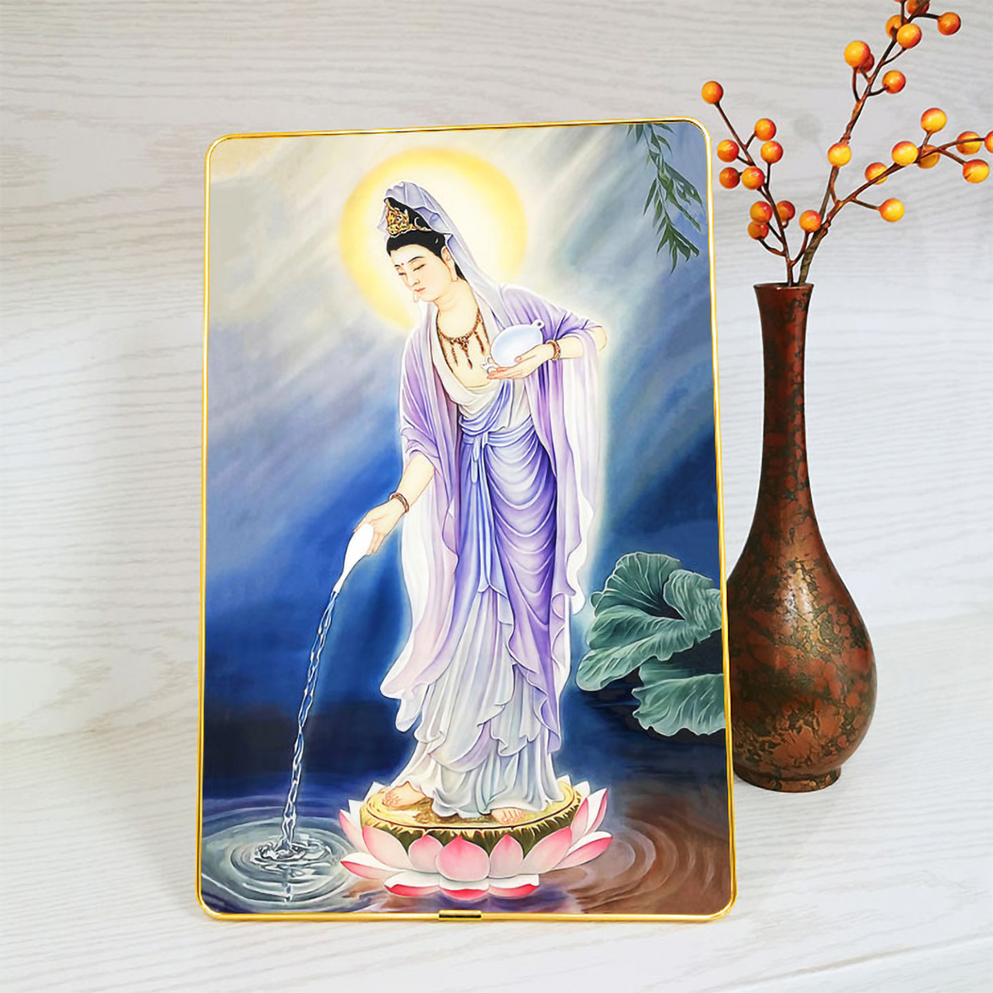 紫衣滴水观世音菩萨桌面摆台相框画 佛像画摆件装饰挂画来图定制,家居饰品,桌面摆台画,淘宝优惠券,粉丝福利购,淘宝优惠卷