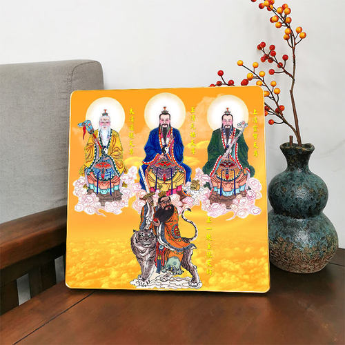三清天尊祖师张天师桌面摆台框画 铝合金框神像画摆件挂画装饰画
