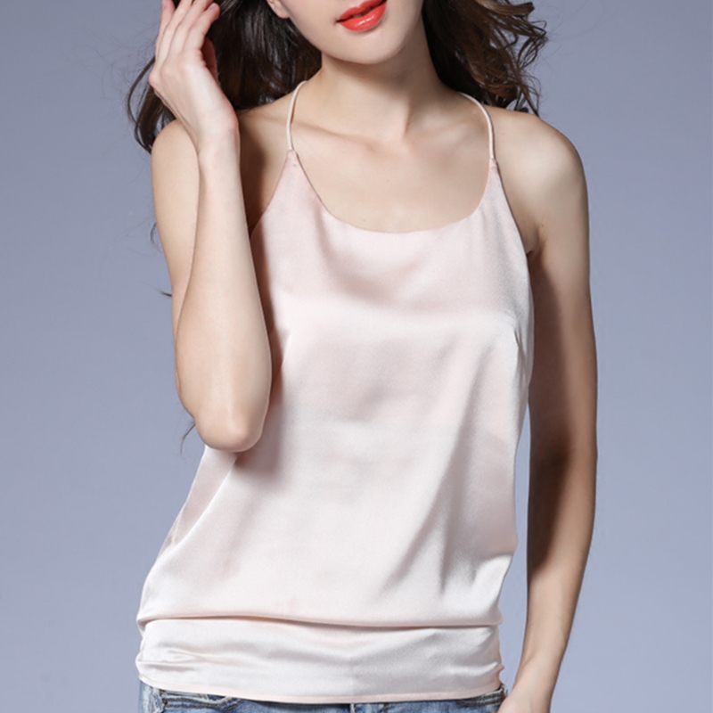 新款仿真丝吊带打底外穿女亮丝缎面短款美背小背心潮百搭宽松显瘦