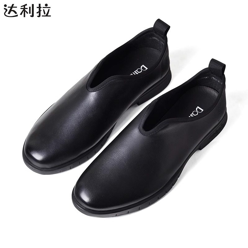 达利拉老北京布鞋男休闲鞋中老年人圆口皮鞋软底真皮爸爸鞋和尚鞋