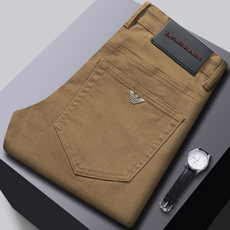 2025秋冬季新款土黄色高端简约牛仔裤男士修身小直筒休闲弹力男装