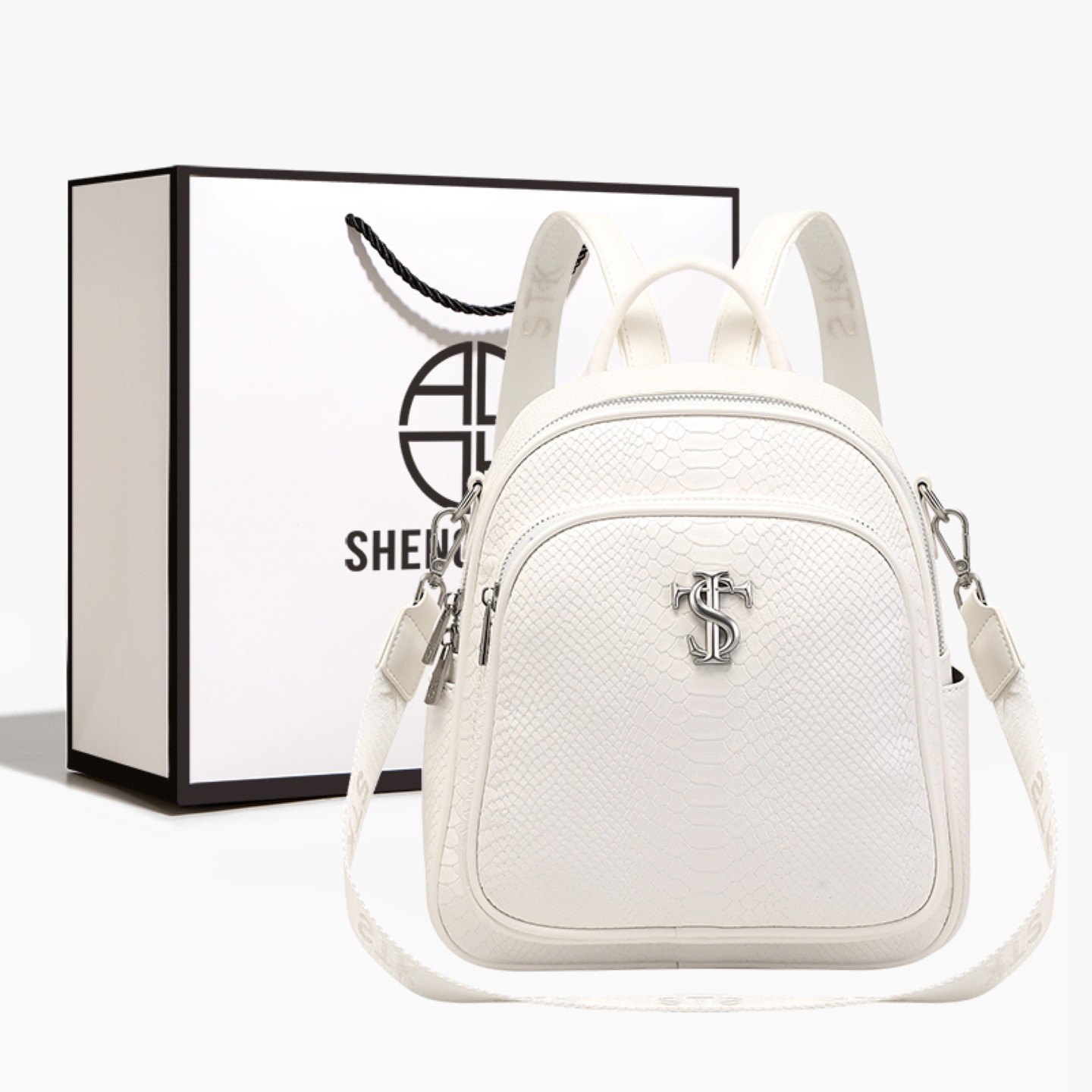 STK白蛇断处双肩包包女大学生书包仿皮纹理通勤大容量可单肩背包,箱包皮具/热销女包/男包,双肩背包,淘宝优惠券,粉丝福利购,淘宝优惠卷