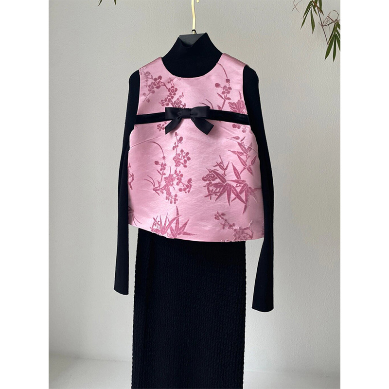 【现货秒发】2024春款新中式轻国风小个子独特设计醋酸印花马甲女