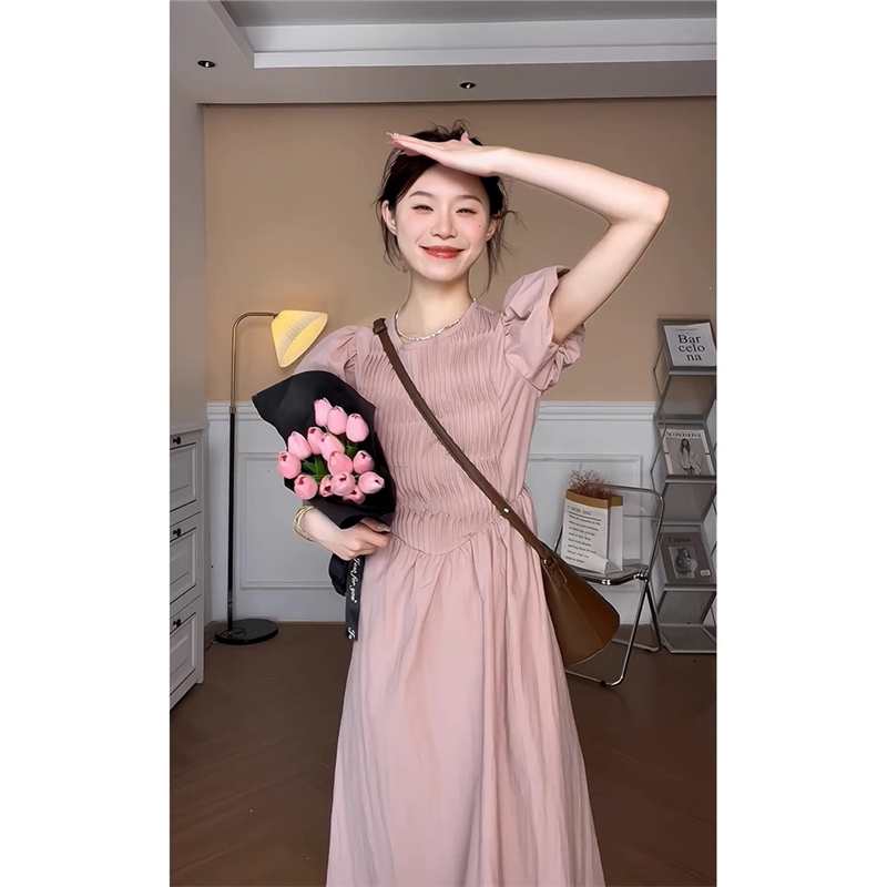【现货秒发】茶歇法式绝美连衣裙女气质高端精致显瘦压褶长裙子夏