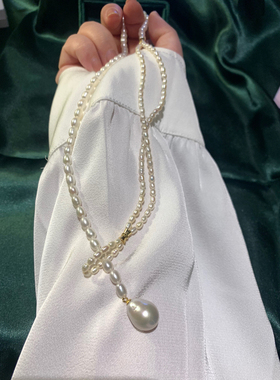 【daydreamer】虞书欣同款天然淡水珍珠手工拼接巴洛克锁双层骨链