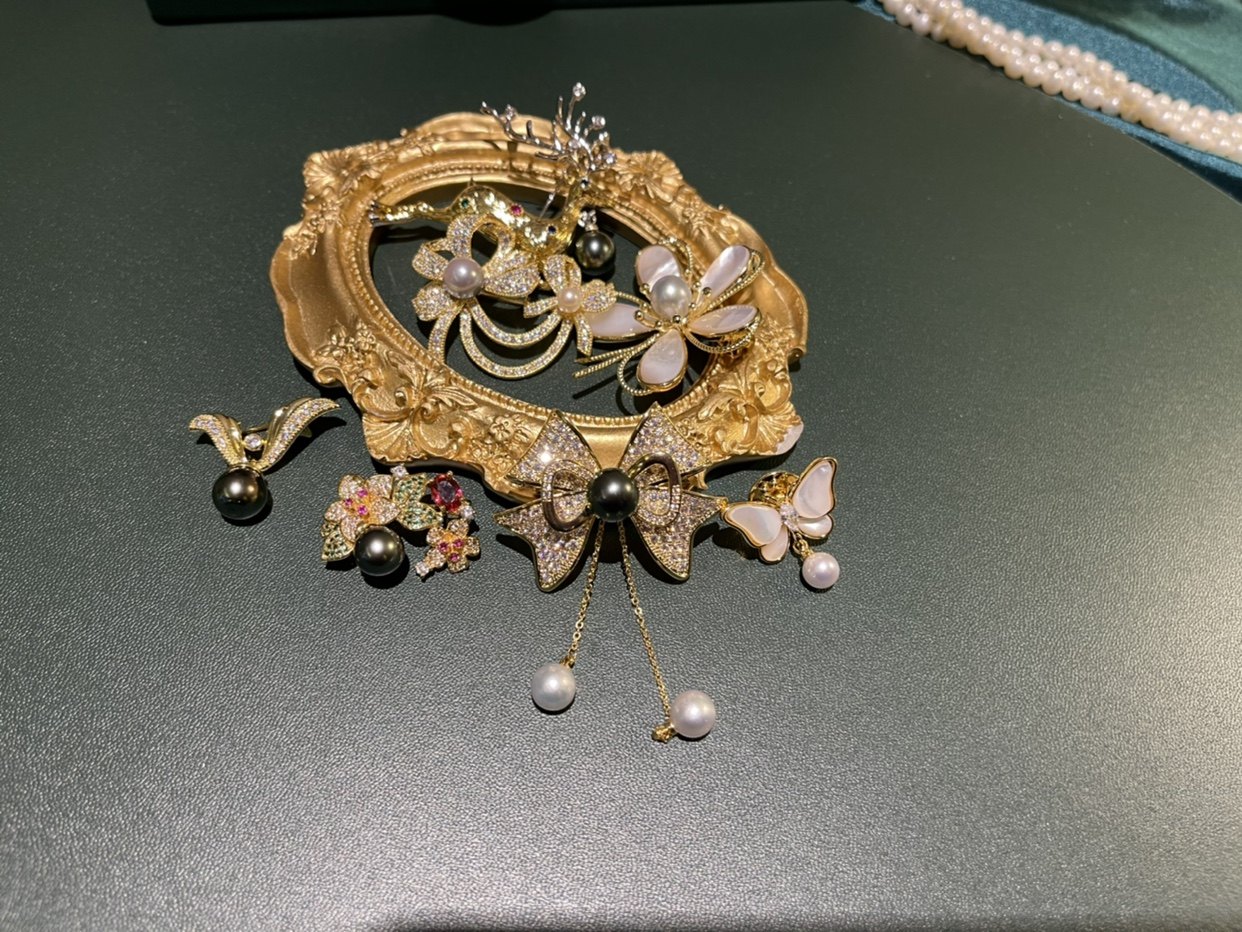 【Daydreamer】特价清仓大溪地黑珍珠海水珠胸针胸花花真多麻蝴蝶