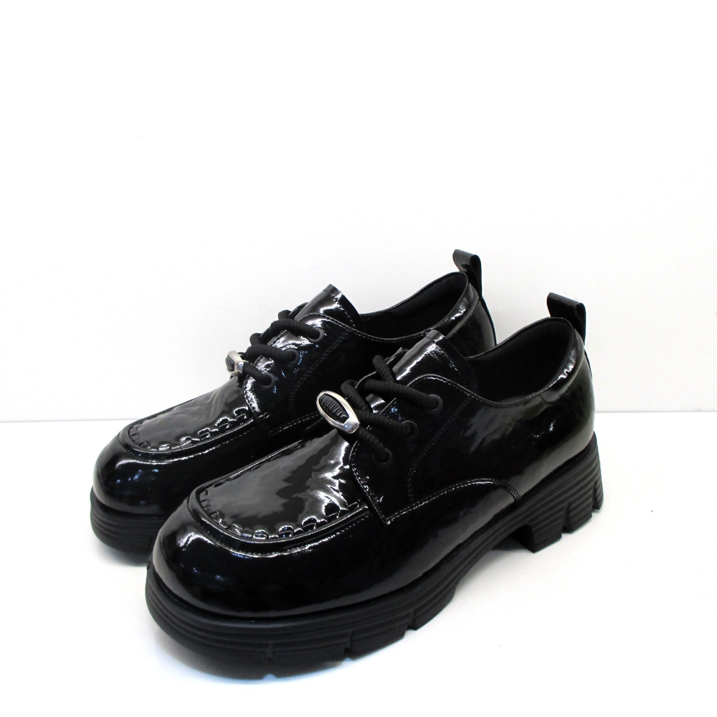 斯多亚派女大码厚底系带乐福鞋2026春款黑色漆皮英伦增高40-43码,女鞋,松糕（摇摇）鞋,淘宝优惠券,粉丝福利购,淘宝优惠卷