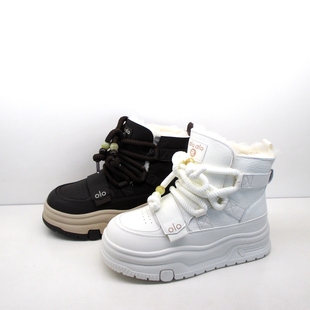 周末有约牛皮白色雪地靴加绒厚底防水防滑保暖大棉鞋25冬季新款