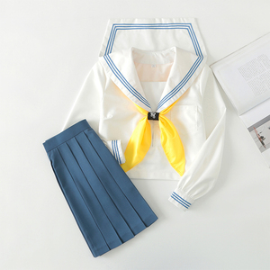 花清原创白领蓝三本水手服正版基础款jk制服学院风白色日系中间服