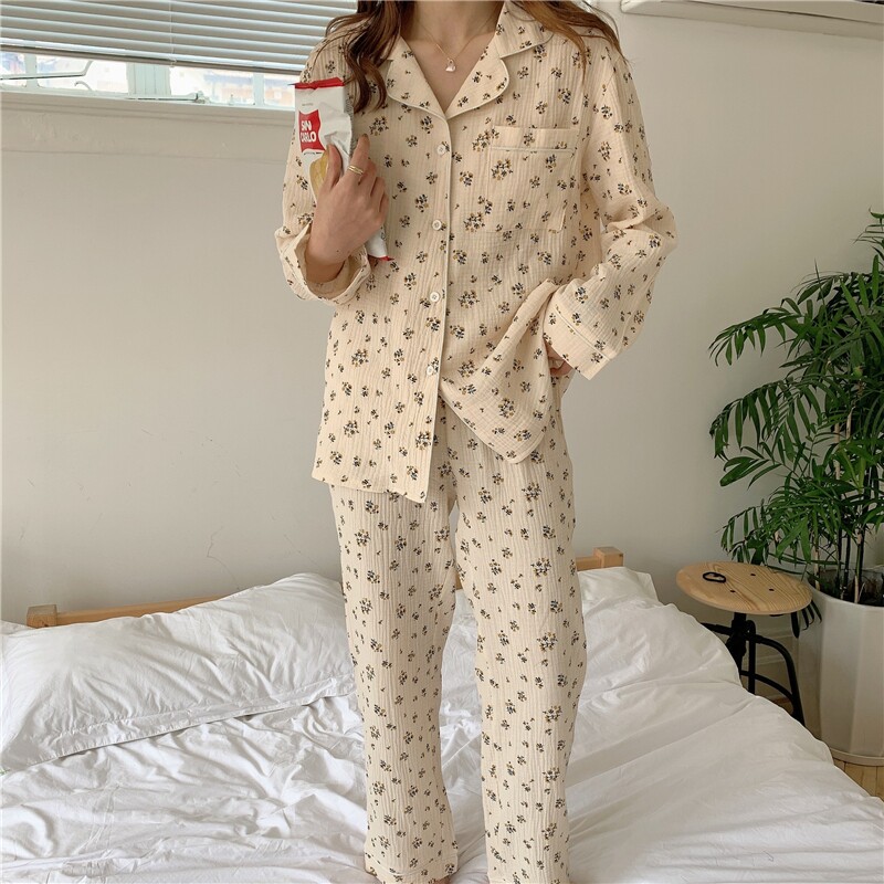 JAPANESE PASTORAL FLORAL PAJAMAS WOMENS SPRING AND AUTUMN 2023 NEW LOOSE KOREAN LOUNGEWEAR STUDENT LONG SLEEVE SUIT