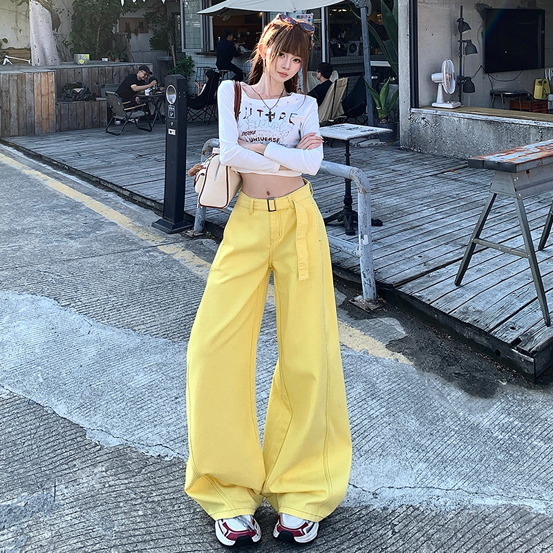 樱花粉色阔腿弯刀牛仔裤女2026春季梨形身材裤子高腰垂感拖地裤子,女装/女士精品,牛仔裤,淘宝优惠券,粉丝福利购,淘宝优惠卷