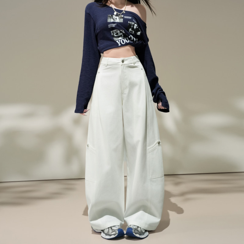 高级感白色弯刀工装裤女2026年新款慵懒个性宽松垂感阔腿休闲裤子,女装/女士精品,牛仔裤,淘宝优惠券,粉丝福利购,淘宝优惠卷