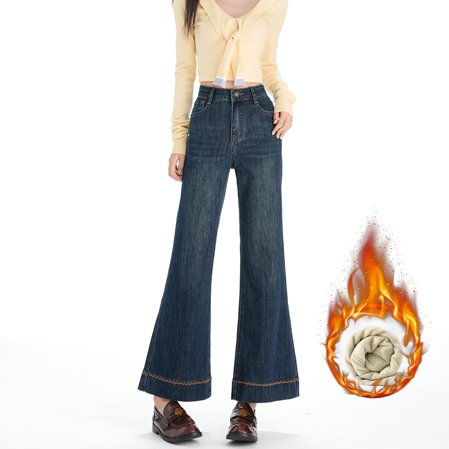 冬装加绒女裤子御姐风八分微喇牛仔裤设计感刺绣花边小个子喇叭裤,女装/女士精品,牛仔裤,淘宝优惠券,粉丝福利购,淘宝优惠卷