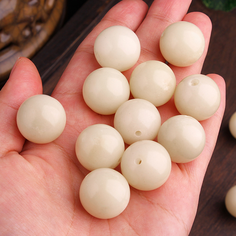 天然文玩白玉菩提根圆珠子原籽打磨散货手工DIY佛珠项链手串配件