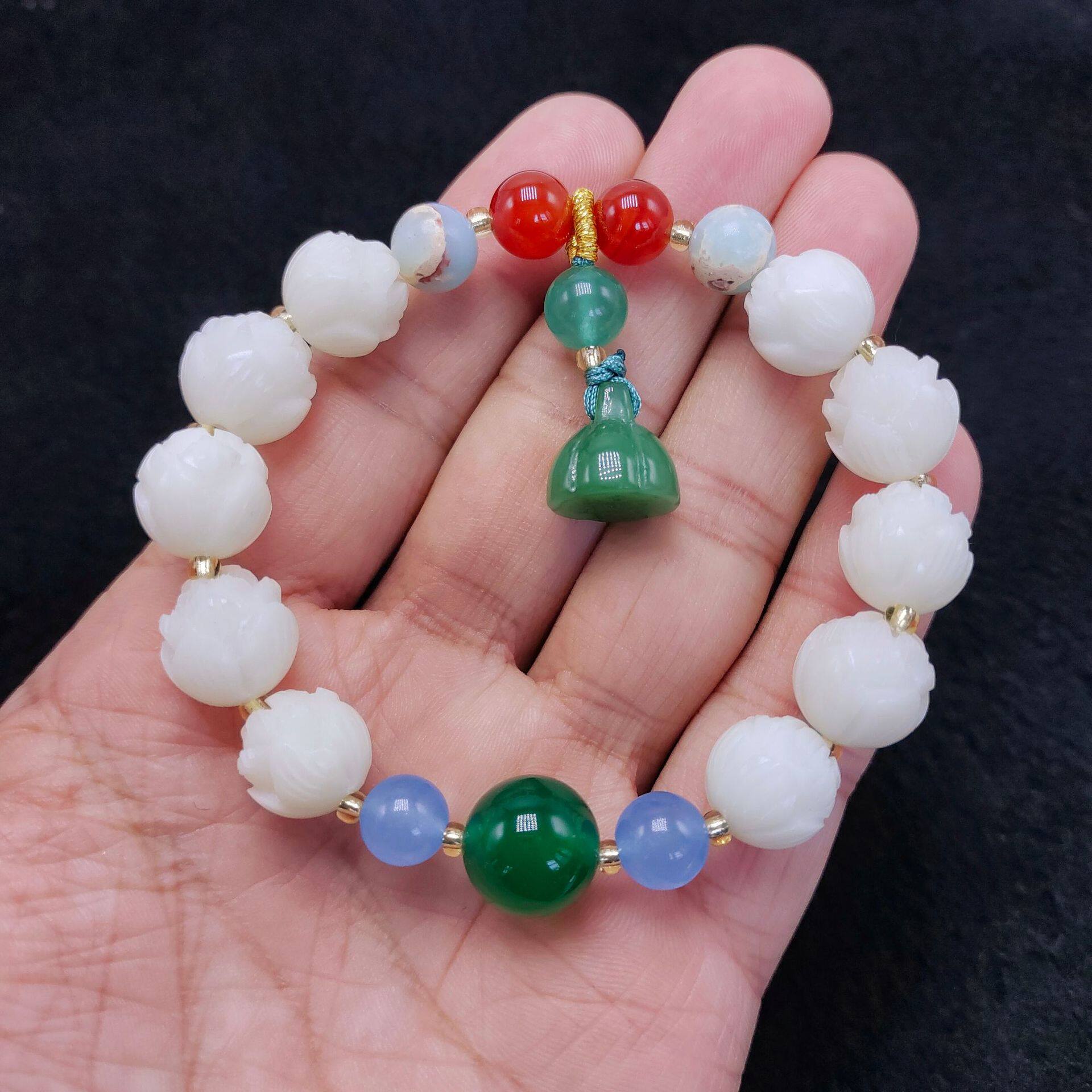 菩提根雕刻莲花手串法喜白玉菩提佛珠念珠莲蓬手链男女士盘玩礼物