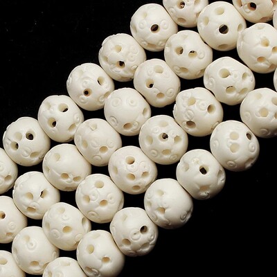 藏式天然牛骨原白雕刻镂空散珠隔珠圆珠 DIY菩提佛珠文玩手链配饰