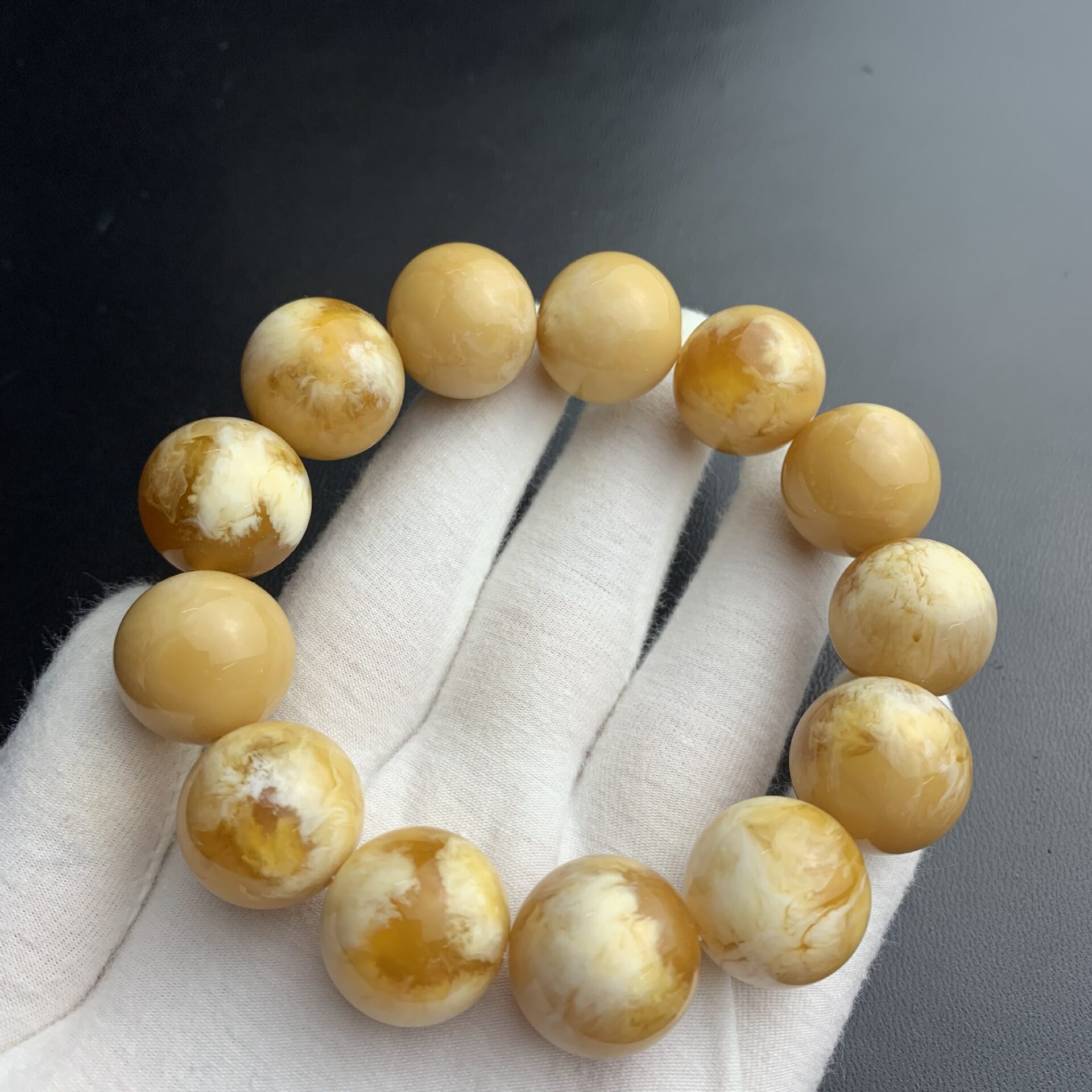 树脂粉压合成仿蜜蜡手串妖孽瓷白花蜜单圈圆珠手链饰品念珠把玩件