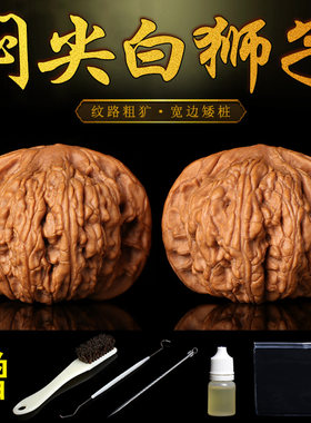 白狮子麻核桃矮桩把件古玩闷尖