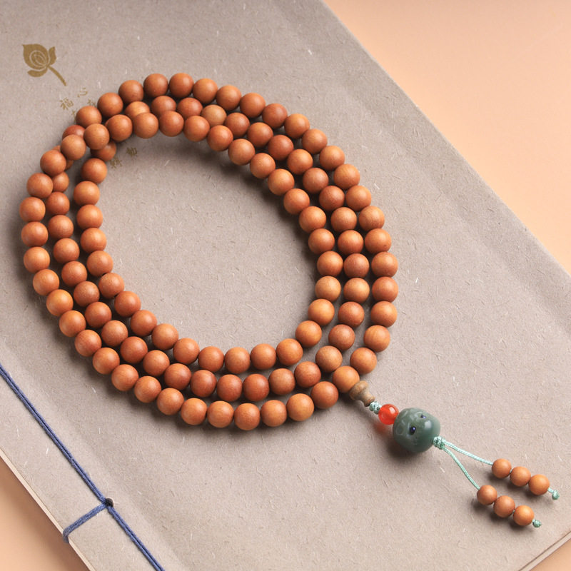 巴布亚檀香木手串108颗禅意佛珠项链文玩男手链念珠女生闺蜜礼物