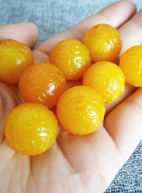 仿古黄色圆散珠雕刻花纹鸡油糖果隔珠佛珠串珠配件饰品老玉髓多宝