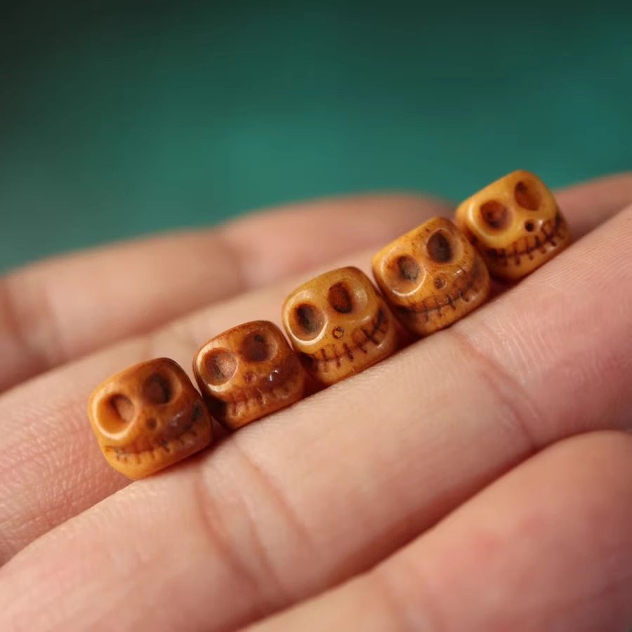 藏式手工雕刻老料牦牛骨尸陀林主阿呆配珠桶珠文玩佛珠手串散珠