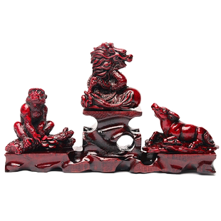 2026年12生肖属鼠牛兔龙蛇马猴鸡狗猪虎马保岁三合六合仿红木摆件