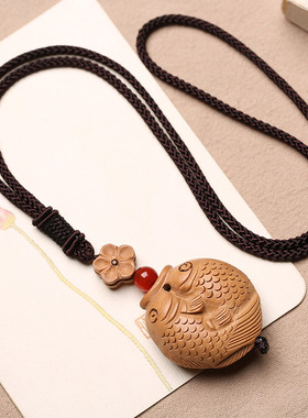 风桃吊坠麻棉t恤服配饰木鱼