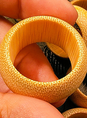 老玉竹实心金丝手工把件手玩文玩竹节竹根环圈V扳指龙血配饰扣