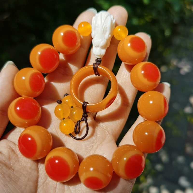 树脂合成仿鹤顶红手串男女手链鸟珠文玩108颗佛珠带跑环单圈饰品