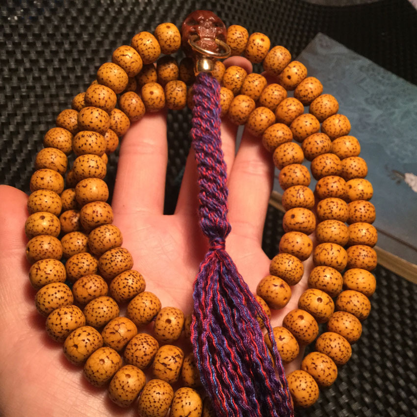 包浆黄金老籽开片星月菩提108佛珠正月桶珠男女文玩盘海南鸡油黄